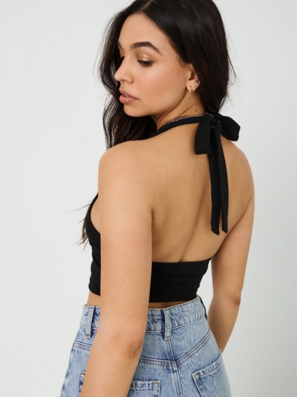 Garage Black Tie Halter Crop Top - Picture 2 of 6